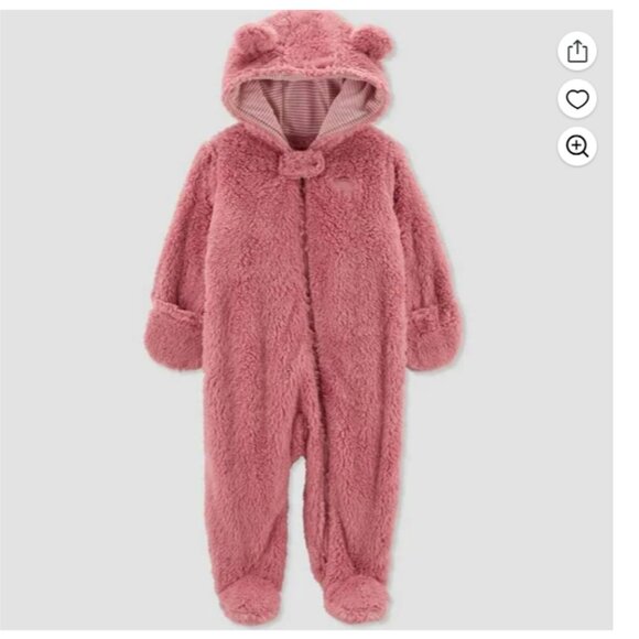Carter's Just One You Pink Bear Sherpa Jumpsuit - size 9 Months - Picture 1 of 6